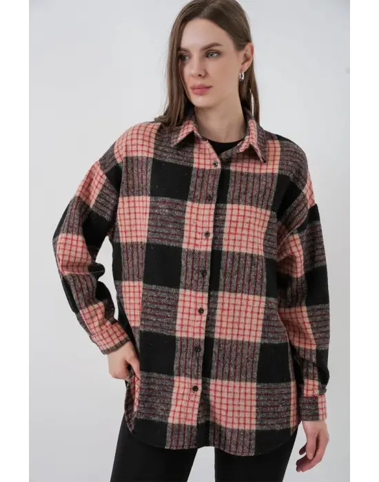 Ekose Desen Oversize Oduncu Gömlek 3854 A.Pudra