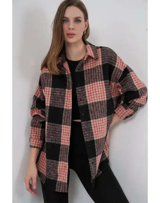 Ekose Desen Oversize Oduncu Gömlek 3854 A.Pudra