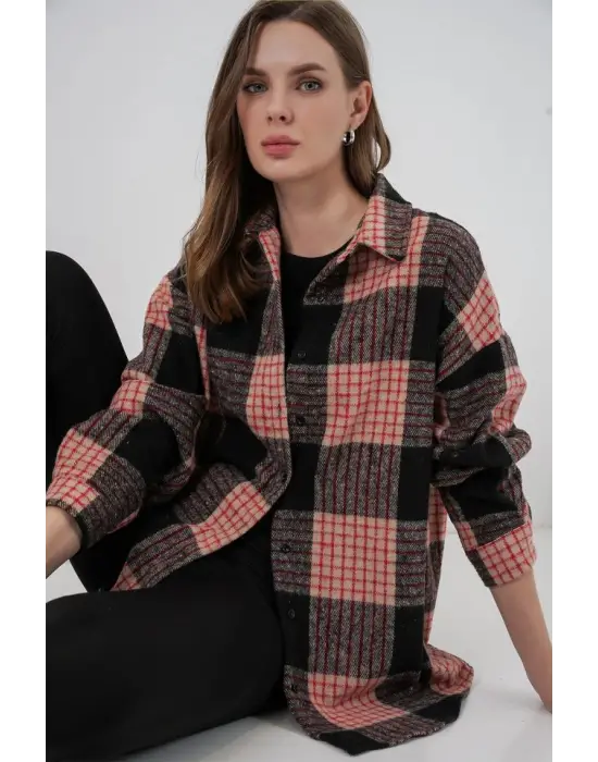 Ekose Desen Oversize Oduncu Gömlek 3854 A.Pudra