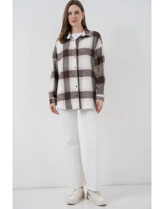 Ekose Desen Oversize Oduncu Gömlek 3854 Bisküvi