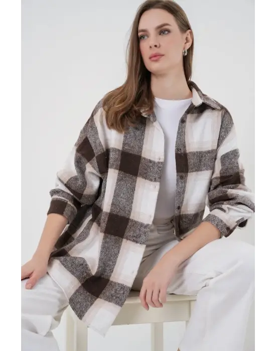 Ekose Desen Oversize Oduncu Gömlek 3854 Bisküvi