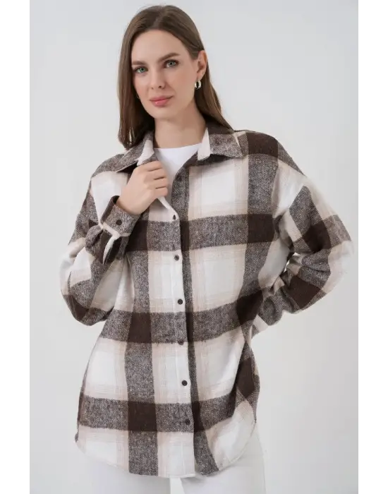 Ekose Desen Oversize Oduncu Gömlek 3854 Bisküvi