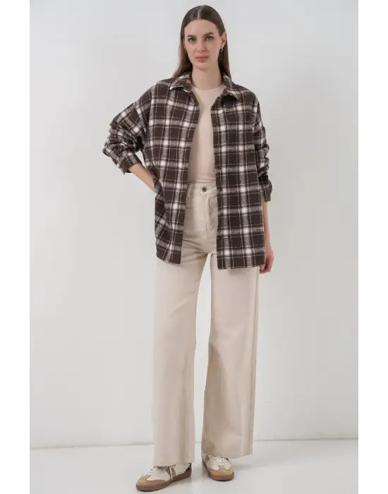 Ekose Desen Oversize Oduncu Gömlek 3854 C. Kahverengi