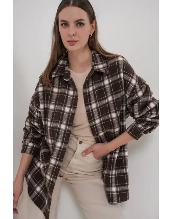 Ekose Desen Oversize Oduncu Gömlek 3854 C. Kahverengi