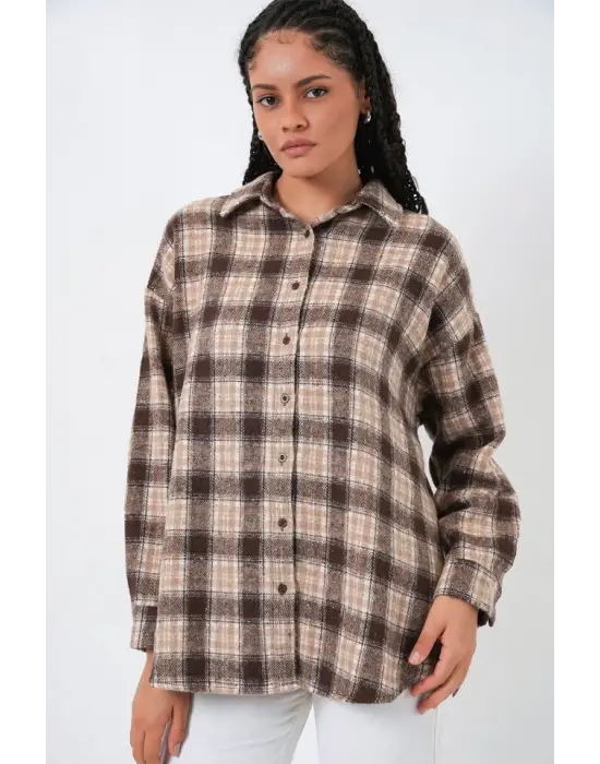 Ekose Desen Oversize Oduncu Gömlek 3854 - E. Kahve