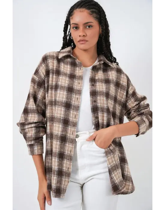 Ekose Desen Oversize Oduncu Gömlek 3854 - E. Kahve