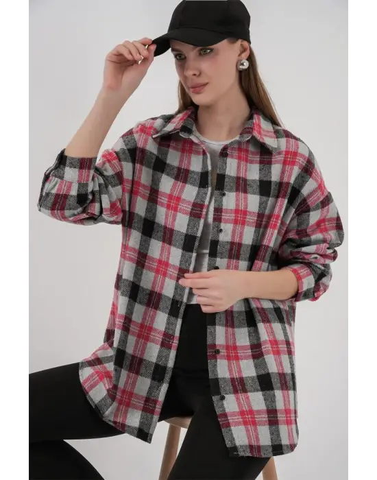 Ekose Desen Oversize Oduncu Gömlek 3854 Nar