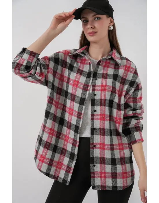 Ekose Desen Oversize Oduncu Gömlek 3854 Nar