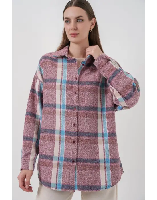 Ekose Desen Oversize Oduncu Gömlek 3854 Pembe