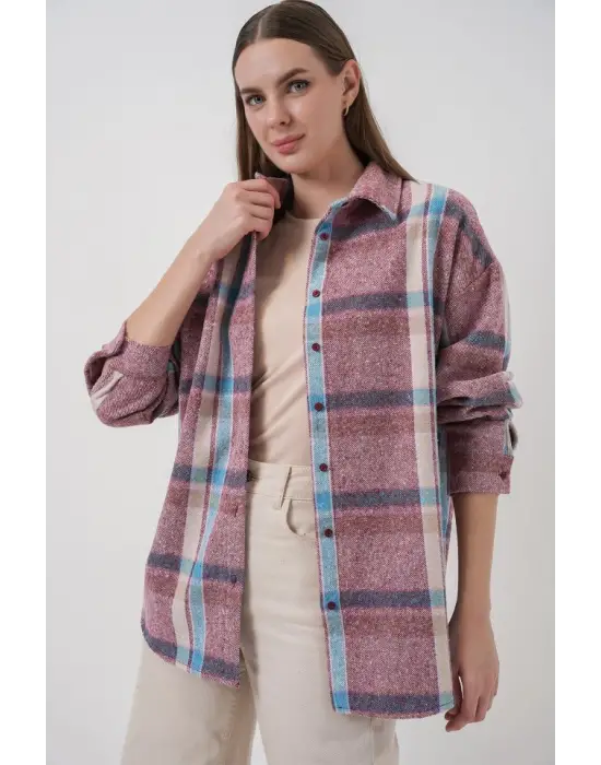 Ekose Desen Oversize Oduncu Gömlek 3854 Pembe