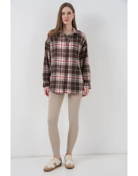 Ekose Desen Oversize Oduncu Gömlek 3854 Vizon