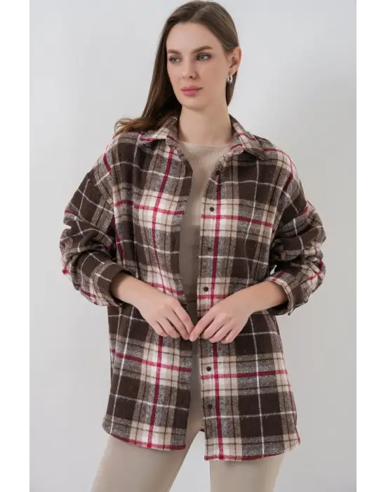 Ekose Desen Oversize Oduncu Gömlek 3854 Vizon