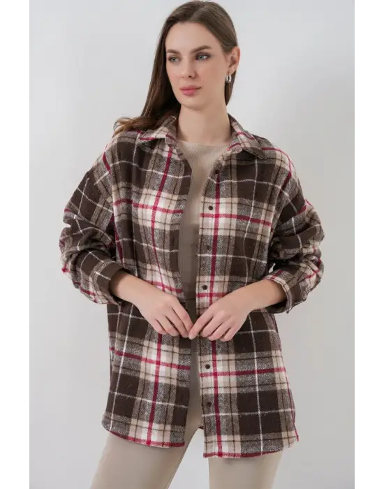 Ekose Desen Oversize Oduncu Gömlek 3854 Vizon