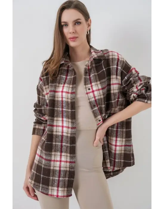 Ekose Desen Oversize Oduncu Gömlek 3854 Vizon