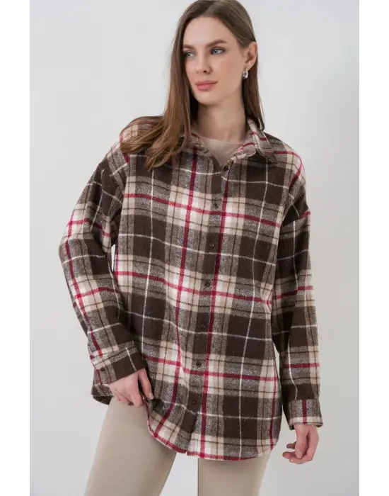 Ekose Desen Oversize Oduncu Gömlek 3854 Vizon