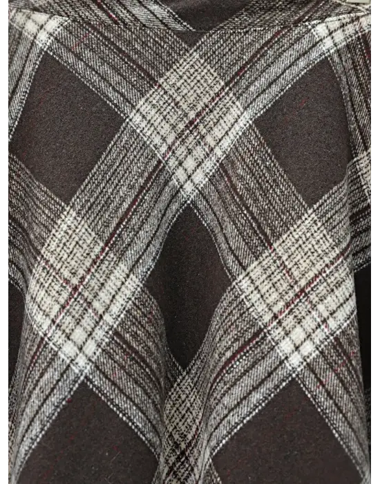 Ekose Desenli Yanı Fermuarlı  Kaşe Çan Etek    -Kahve