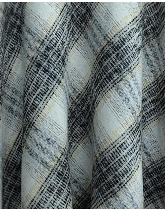 Ekose Desenli Yanı Fermuarlı  Kaşe Çan Etek   -Krem