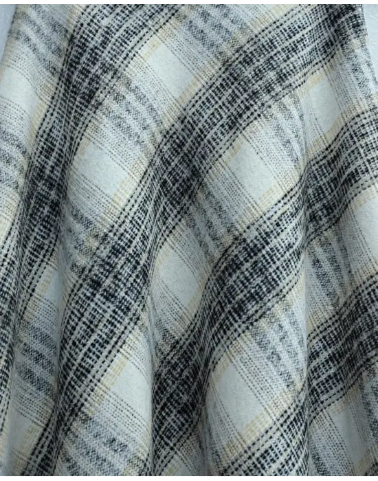 Ekose Desenli Yanı Fermuarlı  Kaşe Çan Etek   -Krem