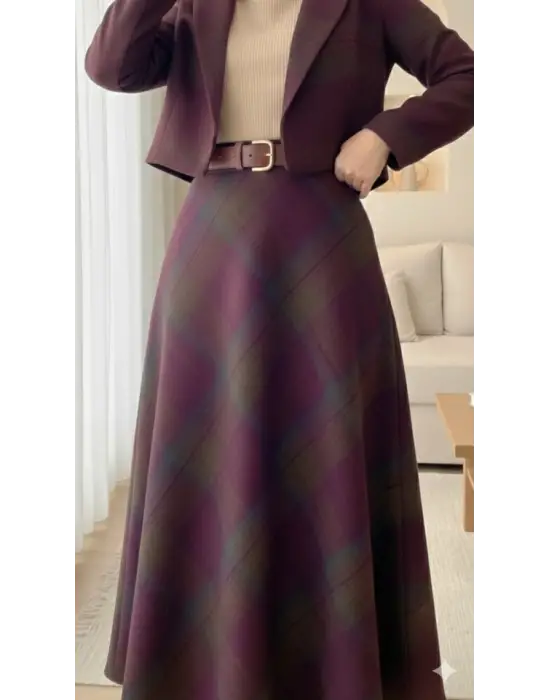 Çarpıcı Yanı Fermuarlı Kaşe Çan Etek