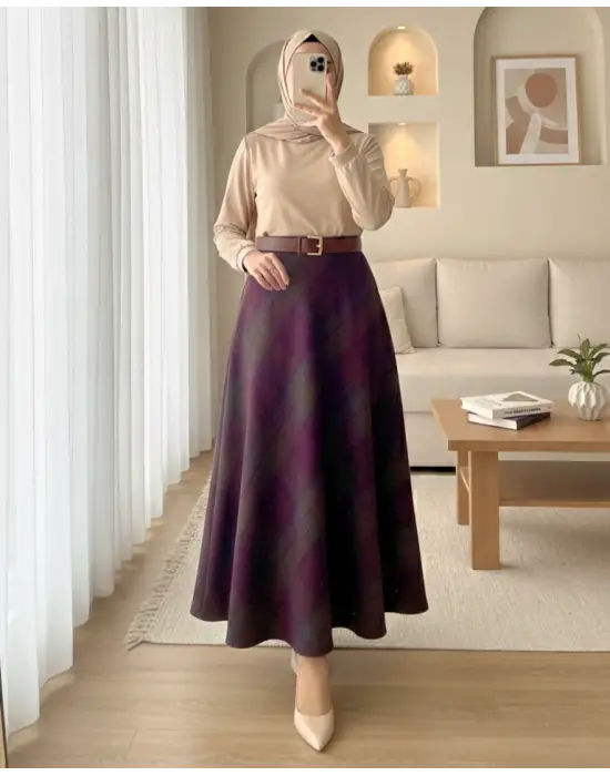 Çarpıcı Yanı Fermuarlı Kaşe Çan Etek