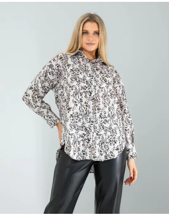 Trend Leopar Desen Gömlek