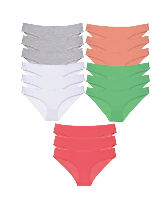 Omarı Yumuşak ve Esnek Kadın Slip Külot Seti 15li Gri Beyaz Pudra Yeşil Fuşya