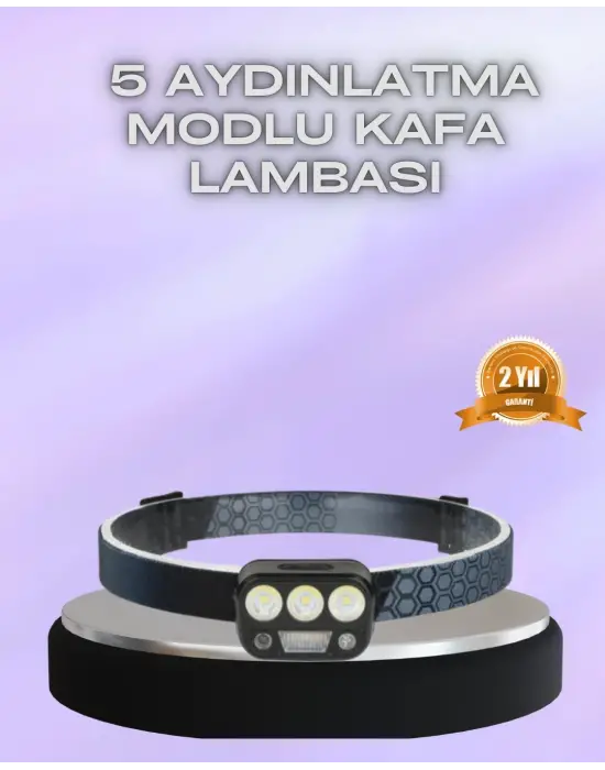 El Hareket Sensörlü Led Kafa Feneri 5 Mod Ayarlanabilir