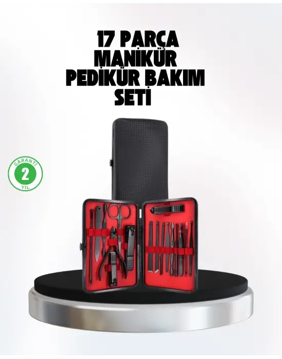 El Ve Ayak Bakım Seti 17 Parça Taşınabilir Deri Çantalı Manikür Seti