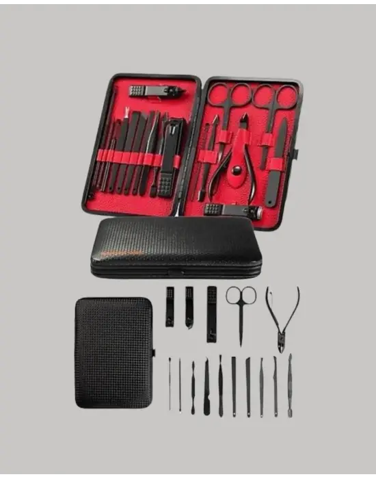 El Ve Ayak Bakım Seti 17 Parça Taşınabilir Deri Çantalı Manikür Seti