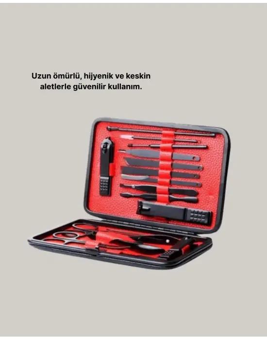 El Ve Ayak Bakım Seti 17 Parça Taşınabilir Deri Çantalı Manikür Seti