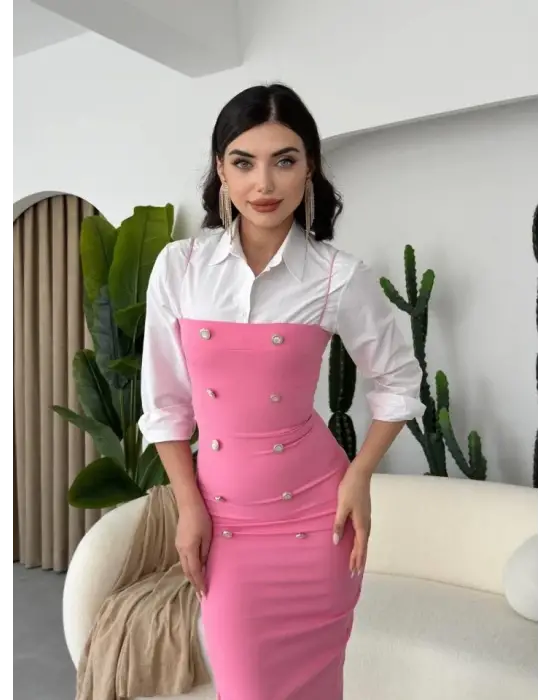 Omarı Çiçek Desenli Taşlı Elbise