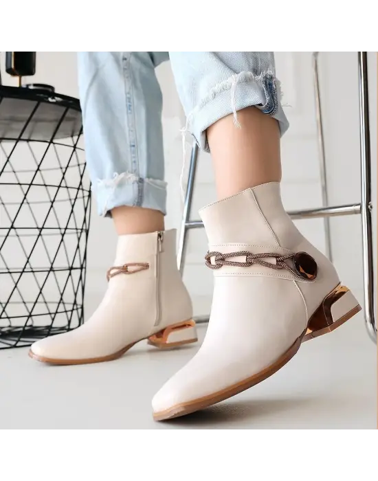 Omarı Kadın Klasik Bej Topuklu Bot