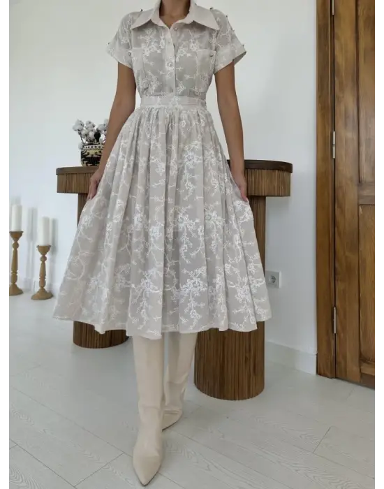 Omarı Elegant Bej Takım Modası