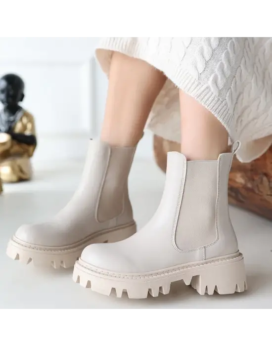 Omarı Yüksek Topuklu Bej Bot