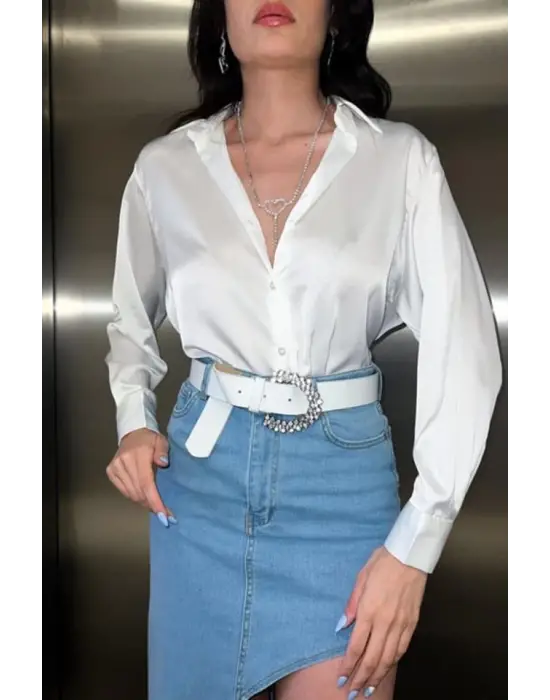 Omarı Şık Saten Gömlek