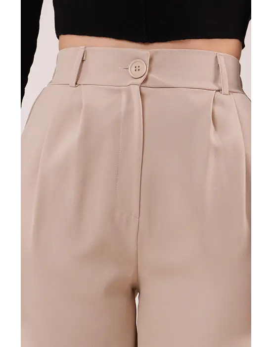 Omarı Şık ve Rahat Bol Paça Bej Pantolon