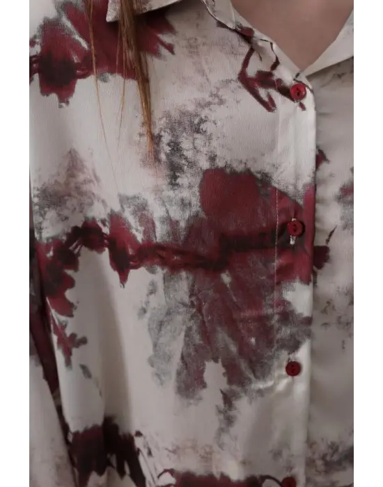 Omarı Şık Desenli Bordo Gömlek