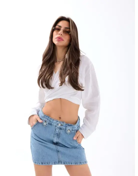 Omarı Denim Etek - Modern Mavi Tonu