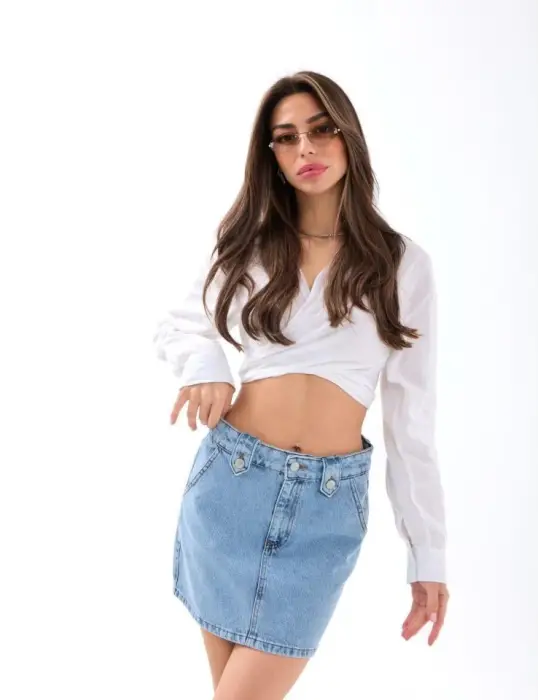 Omarı Denim Etek - Modern Mavi Tonu