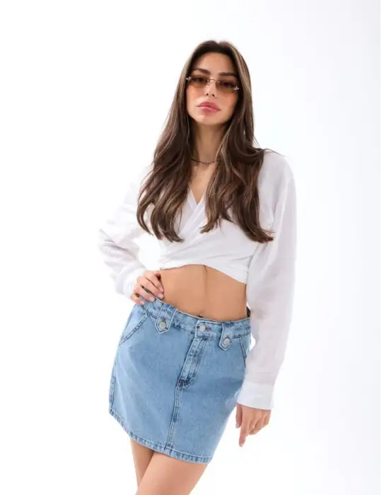 Omarı Denim Etek - Modern Mavi Tonu