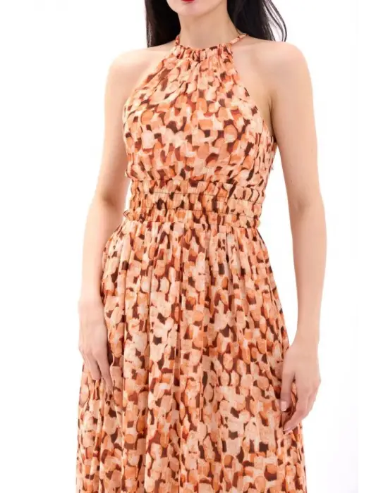 Omarı Turuncu Kısa Elbise Modası