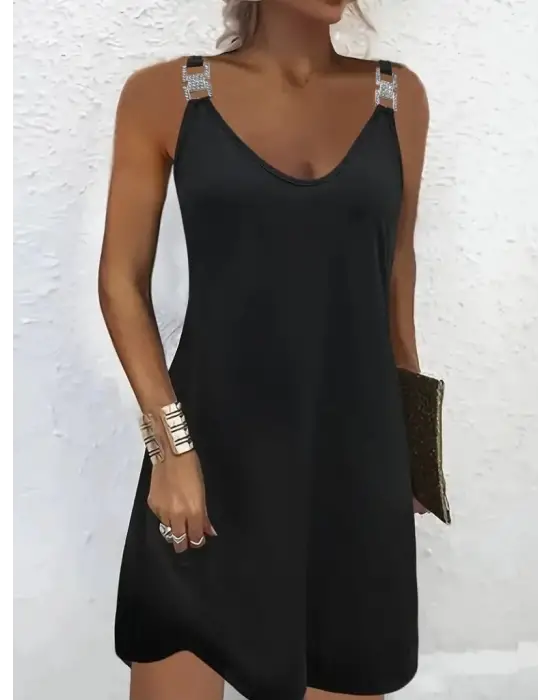 Omarı Modern V Yakalı Toka Detaylı Elbise