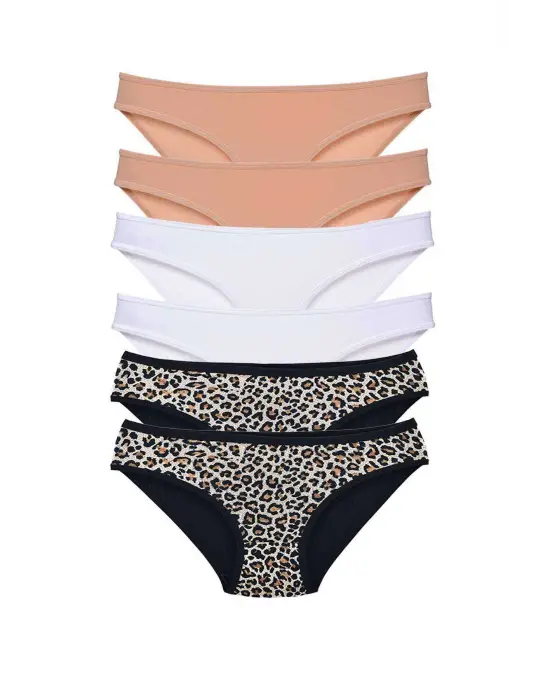 Omarı Leopar Desenli Likralı Kadın Slip Külot Seti