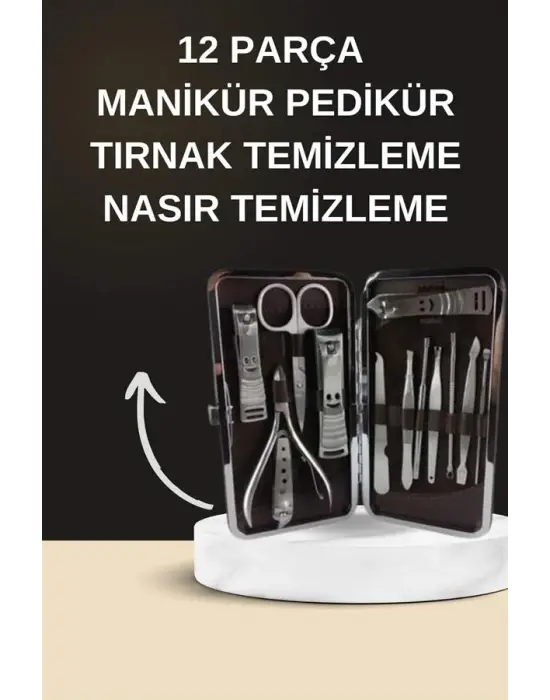 Elektrikli Manikür Pedikür Seti İkili Set 12 Parça Tırnak Bakımı Törpü Protez Çıkarma
