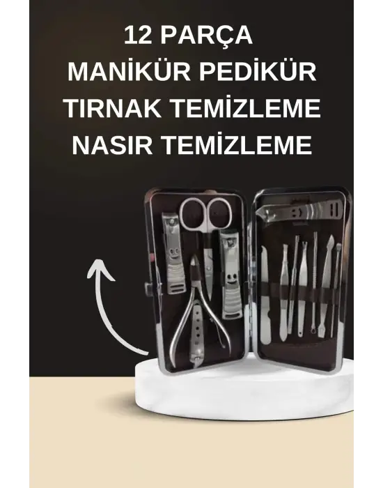 Elektrikli Manikür Pedikür Seti İkili Set 12 Parça Tırnak Bakımı Törpü Protez Çıkarma