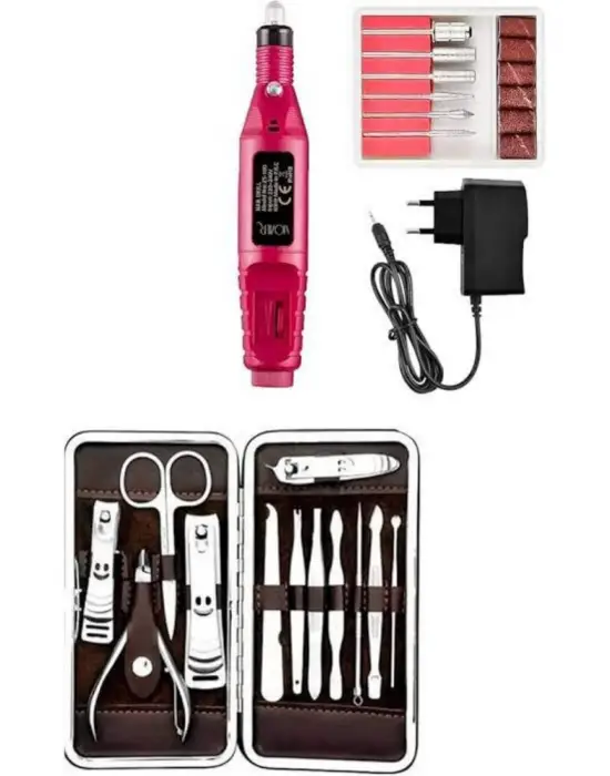 Elektrikli Manikür Pedikür Seti İkili Set 12 Parça Tırnak Bakımı Törpü Protez Çıkarma