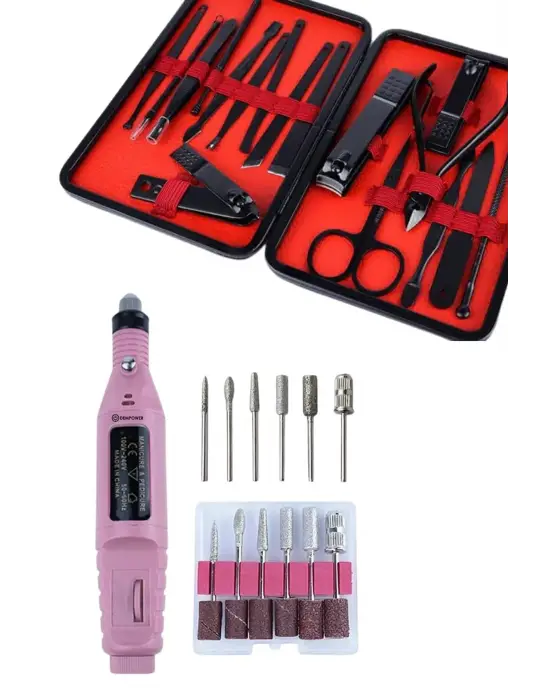 Elektrikli Manikür Pedikür Seti İkili Set 17 Parça Tırnak Bakımı Nasır Temizleme Tırnak Şekillendirme