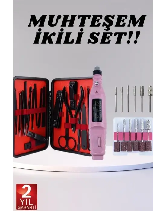 Elektrikli Manikür Pedikür Seti İkili Set 17 Parça Tırnak Bakımı Nasır Temizleme Tırnak Şekillendirme