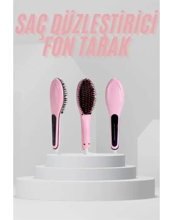 Elektrikli Saç Düzleştirici Tarak Saç Düzleştirici Fırça Sıkı Dişli Pembe