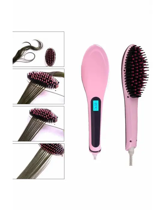Elektrikli Saç Düzleştirici Tarak Saç Düzleştirici Fırça Sıkı Dişli Pembe